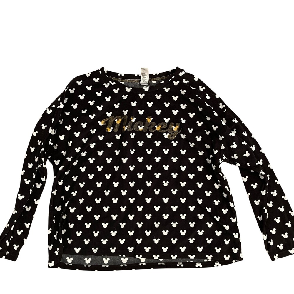 Disney Mickey Mouse SLEEP SHIRT TOP Womens Black‎ Long Sleeve XL